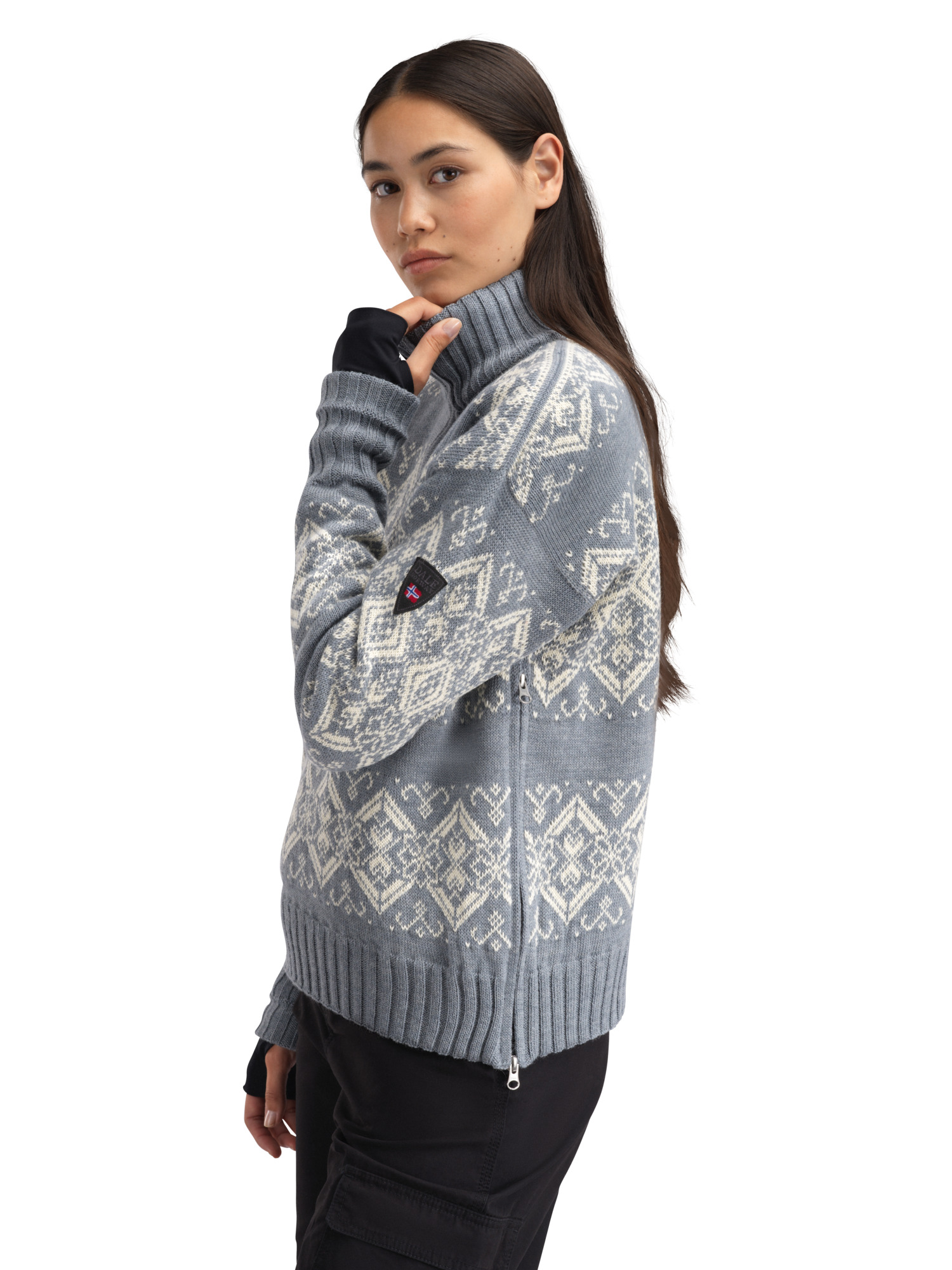 Roset Windproof Women’s Sweater - Norwegian Wool Mid Blue Offwhite