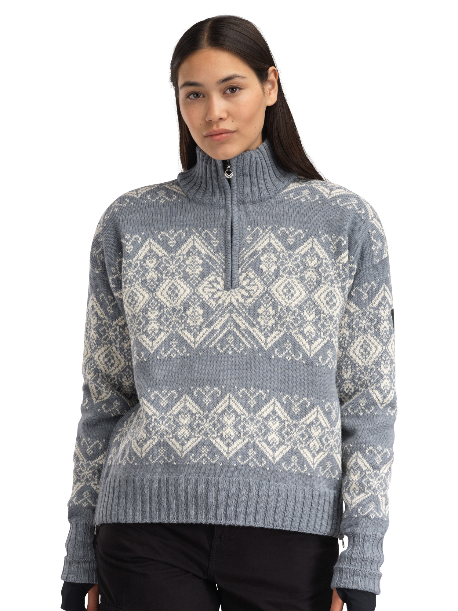 Roset Windproof Women’s Sweater - Norwegian Wool Mid Blue Offwhite