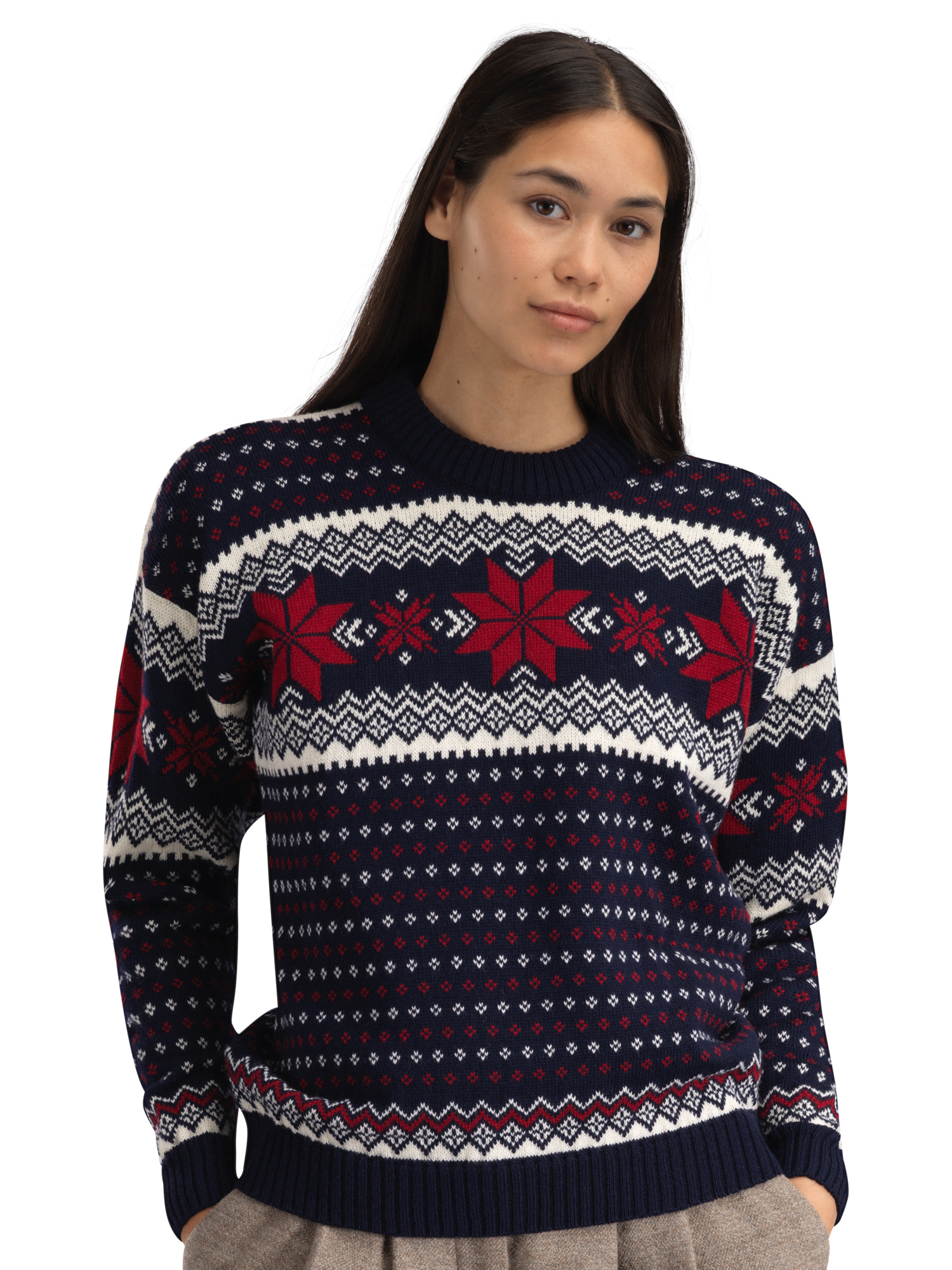 Egersund Women's Sweater Marine Offwhite Red